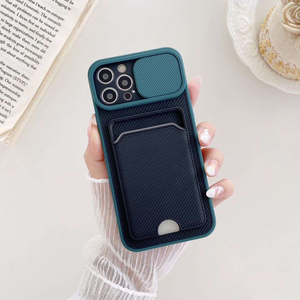 Case For iPhone 11 Pro Max in Green thin Case with Card slot Camera shutter Case Cover FoneFunShop   