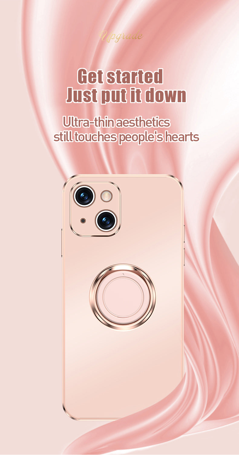 Case For iPhone 13 in Pink Luxury Plating Magnetic Car Ring Case Cover FoneFunShop   