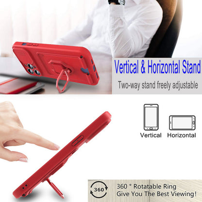 Case For iPhone 13 Pro Red Multi Function with Magnetic Ring Holder Camera Case Cover FoneFunShop   