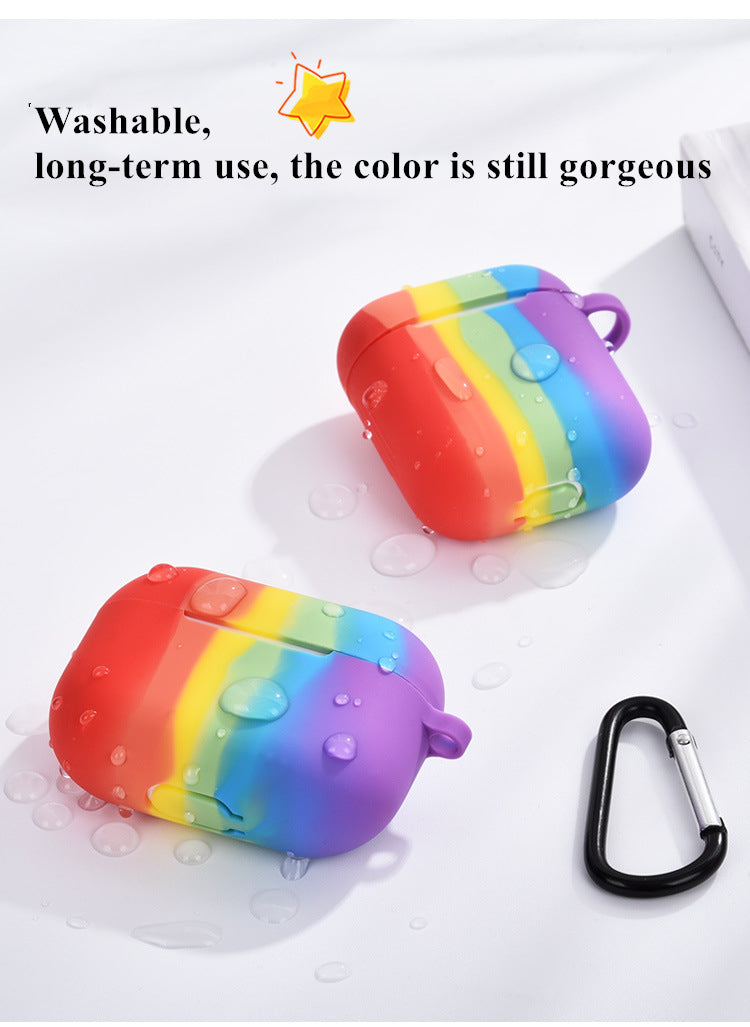 Case For Apple Airpods with Hanger Hole For LED Gay Pride Silicone Rainbow Case Cover FoneFunShop   