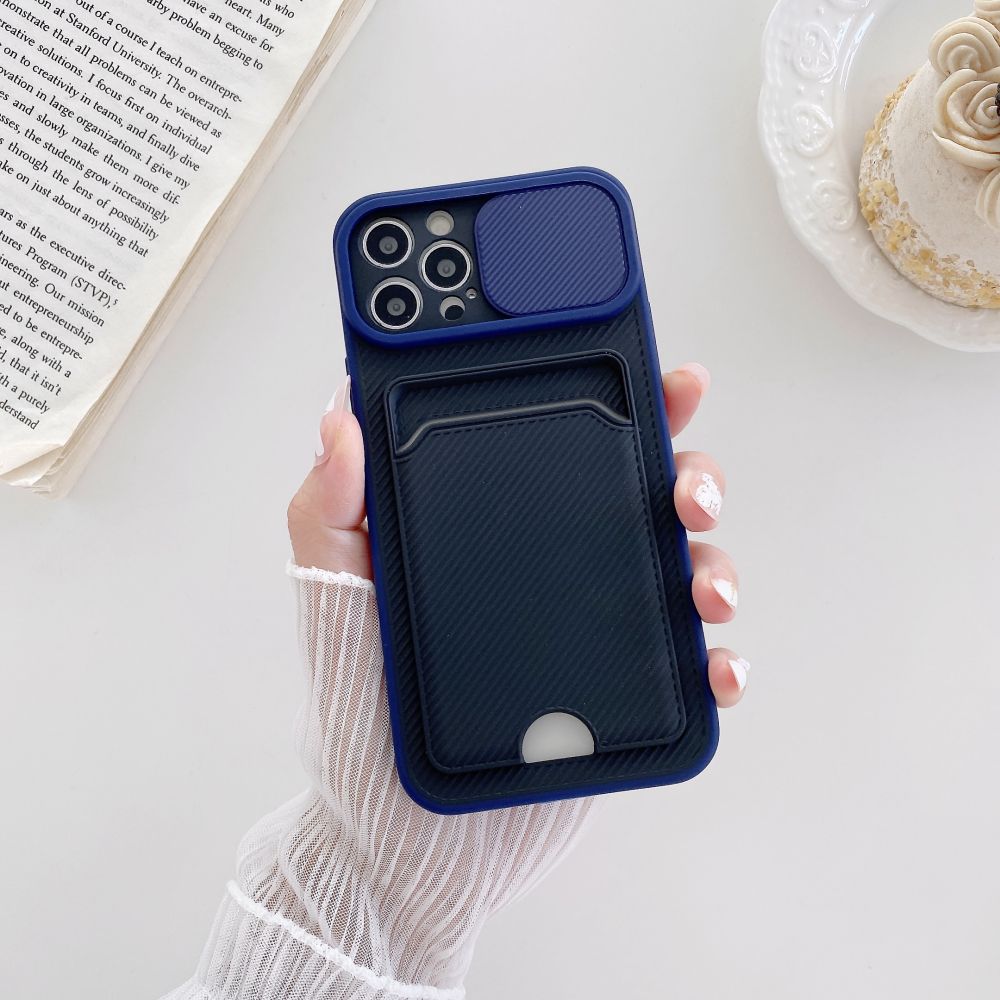 Case For iPhone 11 Pro in Blue Ultra thin Case with Card slot Camera shutter Case Cover FoneFunShop   