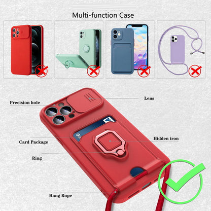 Case For iPhone 13 Black Multi Function with Magnetic Ring Holder Camera Shutter Case Cover FoneFunShop   