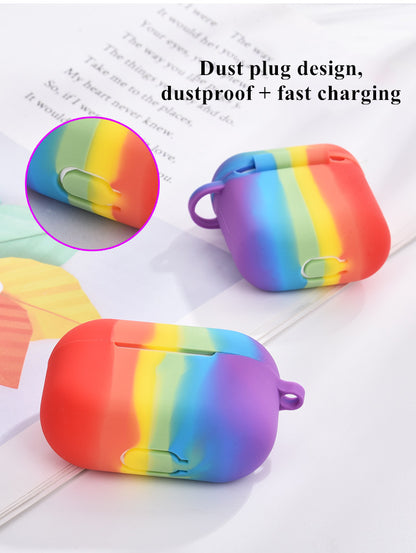 Case For Apple Airpods with Hanger Hole For LED Gay Pride Silicone Rainbow Case Cover FoneFunShop   