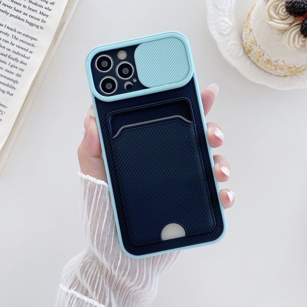 Case For iPhone 11 Pro in Cyan Ultra thin Case with Card slot Camera shutter Case Cover FoneFunShop   