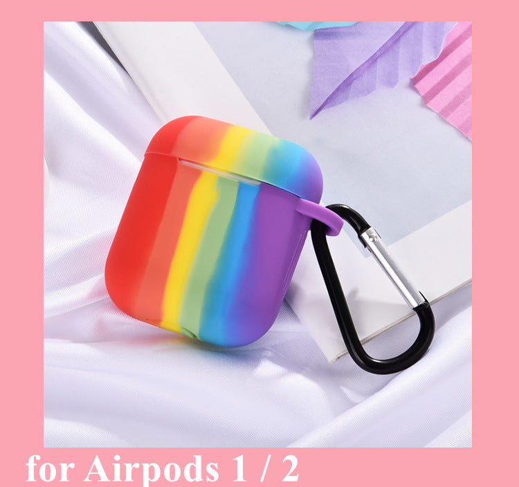 Case For Apple Airpods with Hanger Hole For LED Gay Pride Silicone Rainbow Case Cover FoneFunShop   