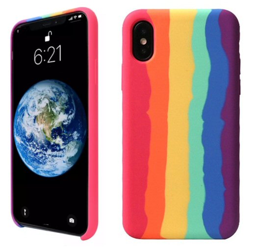 Case For iPhone X XS Gay Pride Rainbow Multicoloured Liquid Silicone Case Cover FoneFunShop   