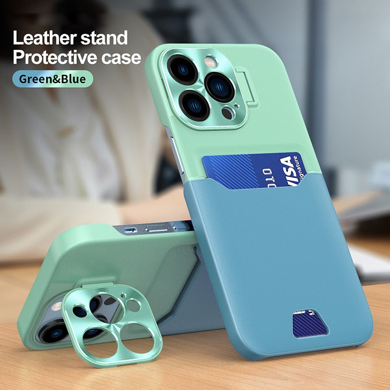 Case For iPhone 14 in Green Blue Card Holder Lens Protector Stand Case Cover FoneFunShop   