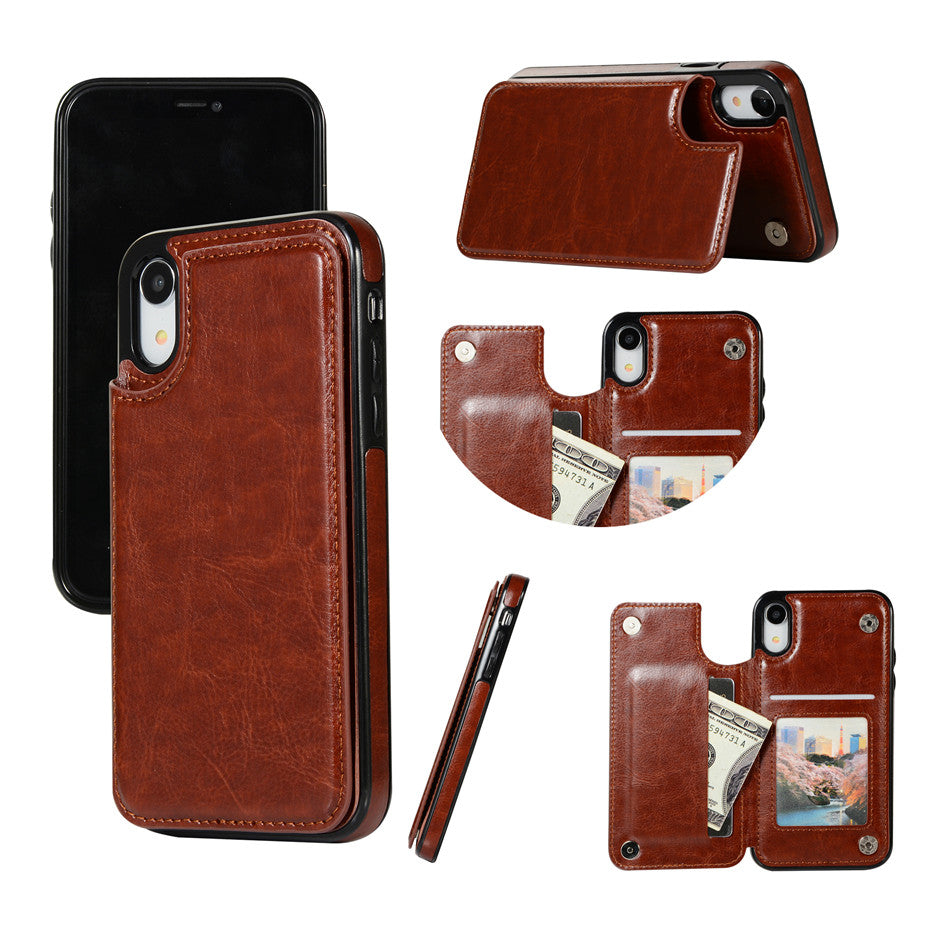 Case For iPhone 14 15 in Brown Flip Leather Multi Card Holder Case Cover FoneFunShop   