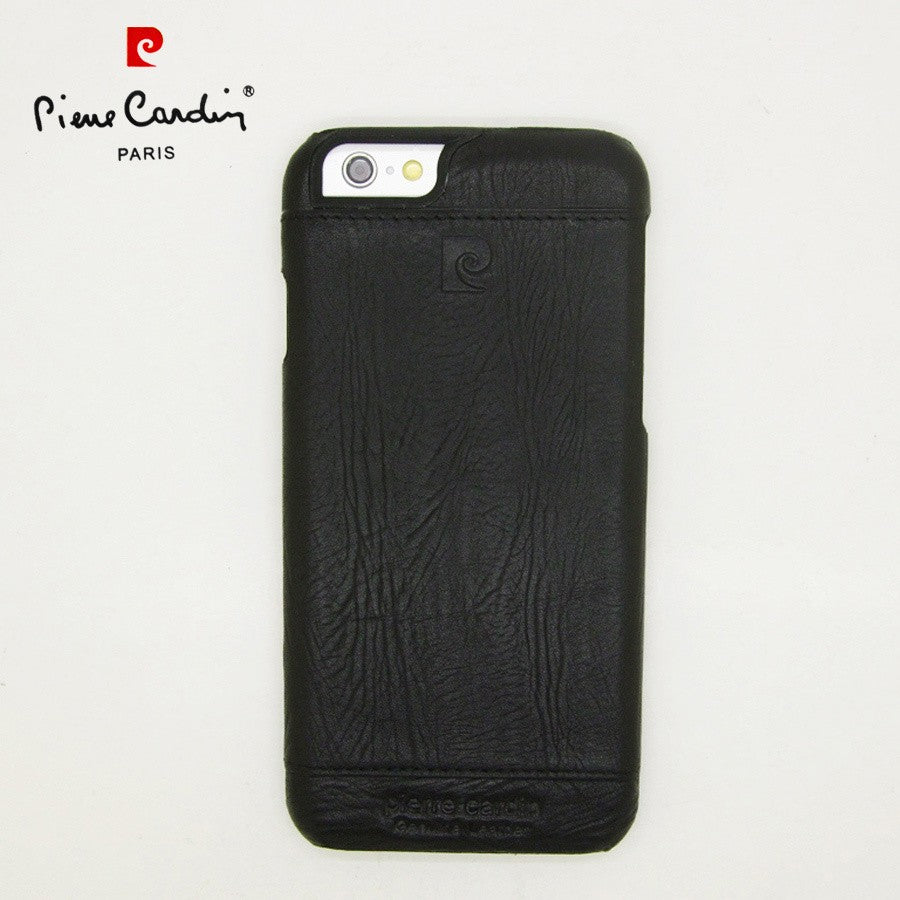 Case For iPhone 6 6S Plus Pierre Cardin Genuine Leather Back Cover in Black Case Cover FoneFunShop   