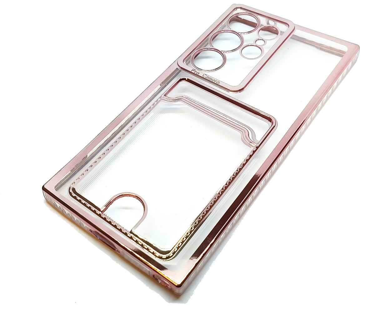 Case For Samsung S23 Ultra Clear View Card Holder Gel With Styled Edge Pink Case Cover FoneFunShop   