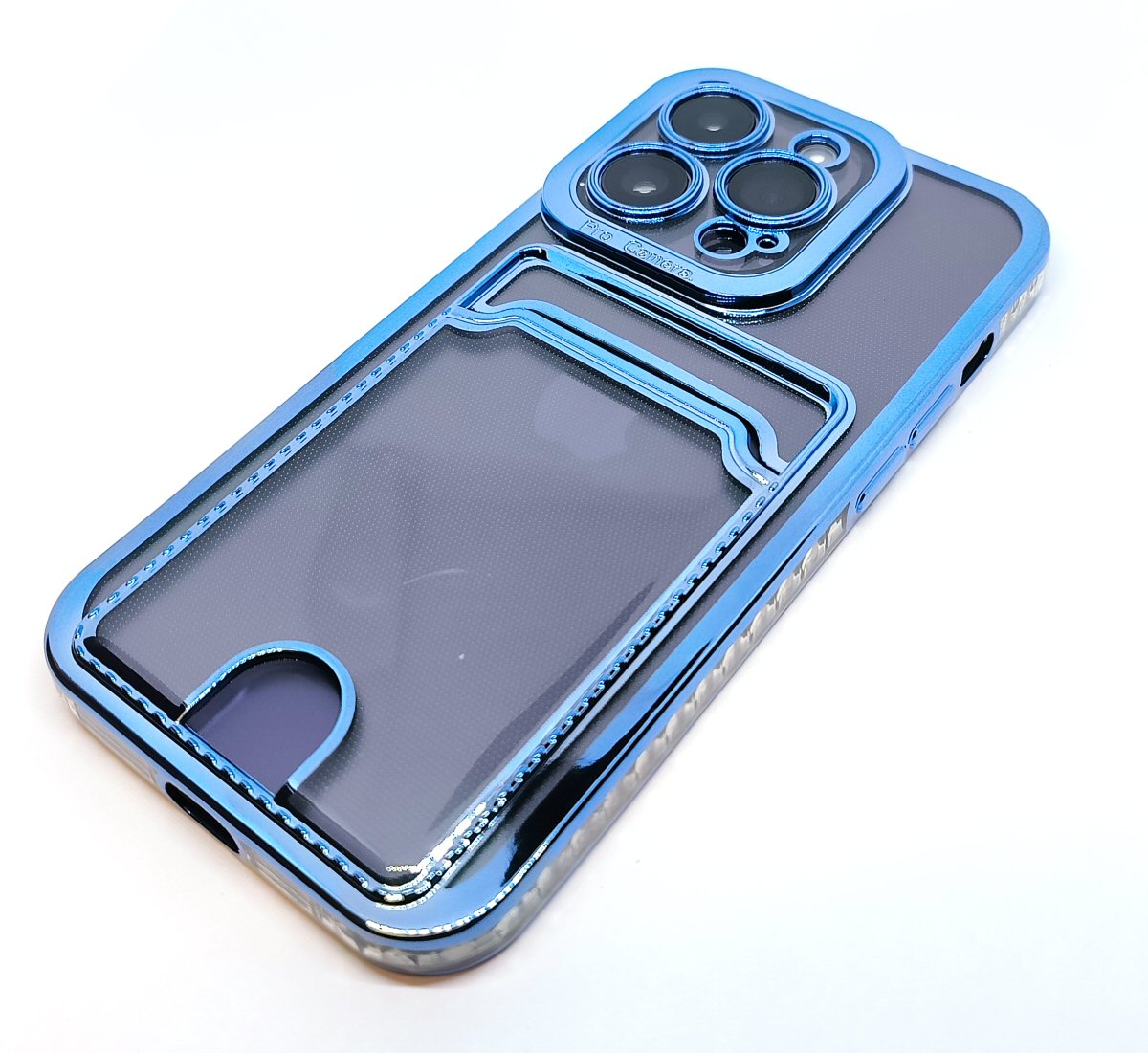 Case For iPhone 14Pro 15Pro Clear View Card Holder With Styled Edge Blue Case Cover FoneFunShop   