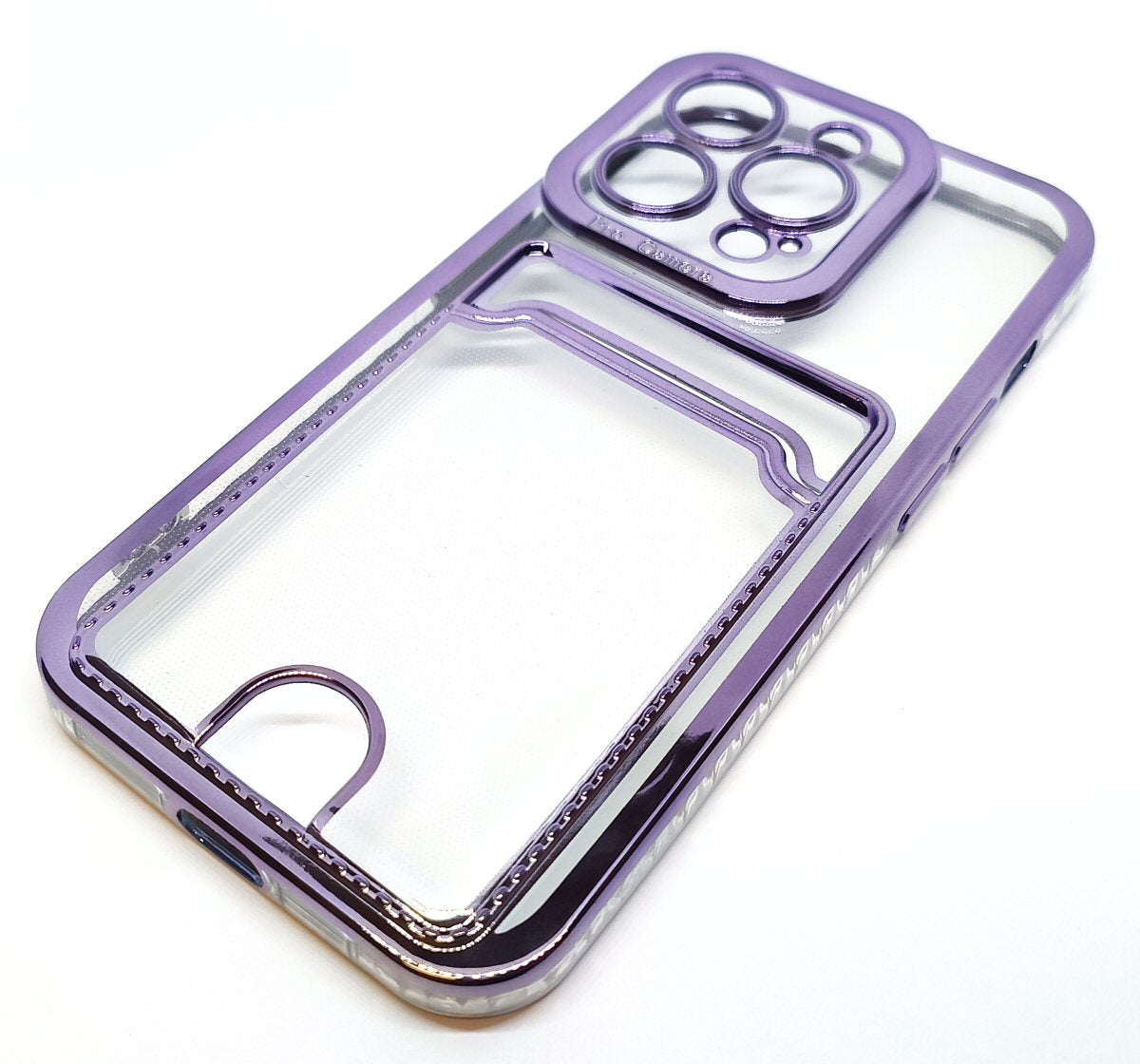 Case For iPhone 14Pro 15Pro Clear View Card Holder With Styled Edge Rose Purple Case Cover FoneFunShop   