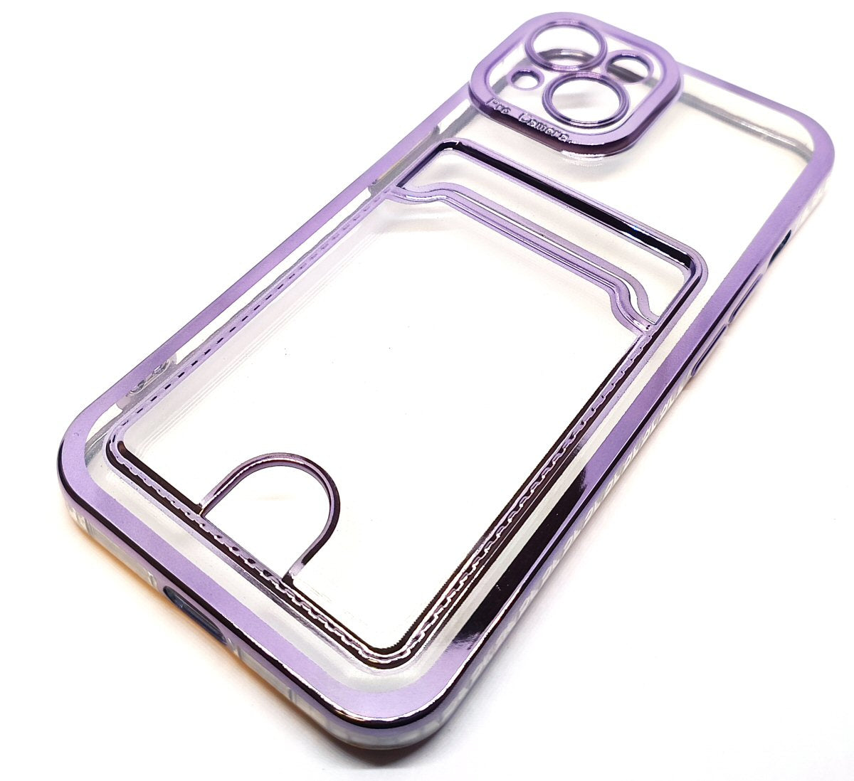 Case For iPhone 14 Plus Clear View Card Holder With Styled Edge Purple Case Cover FoneFunShop   