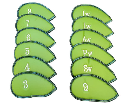 Leather Golf Club Headcovers Irons Set 12 Pcs Club Iron Head Covers in Green Golf FoneFunShop   