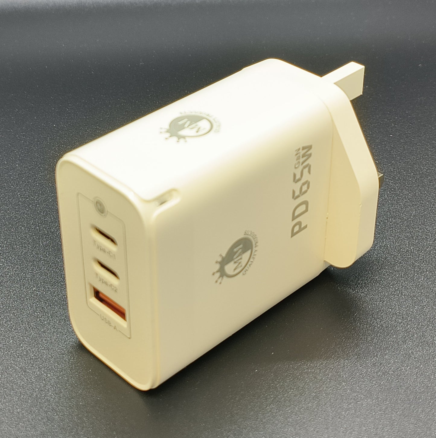 3 Port Plug Charger 65W PD MM with GaN Technology with 2 x Type C and Usb A Charger FoneFunShop   