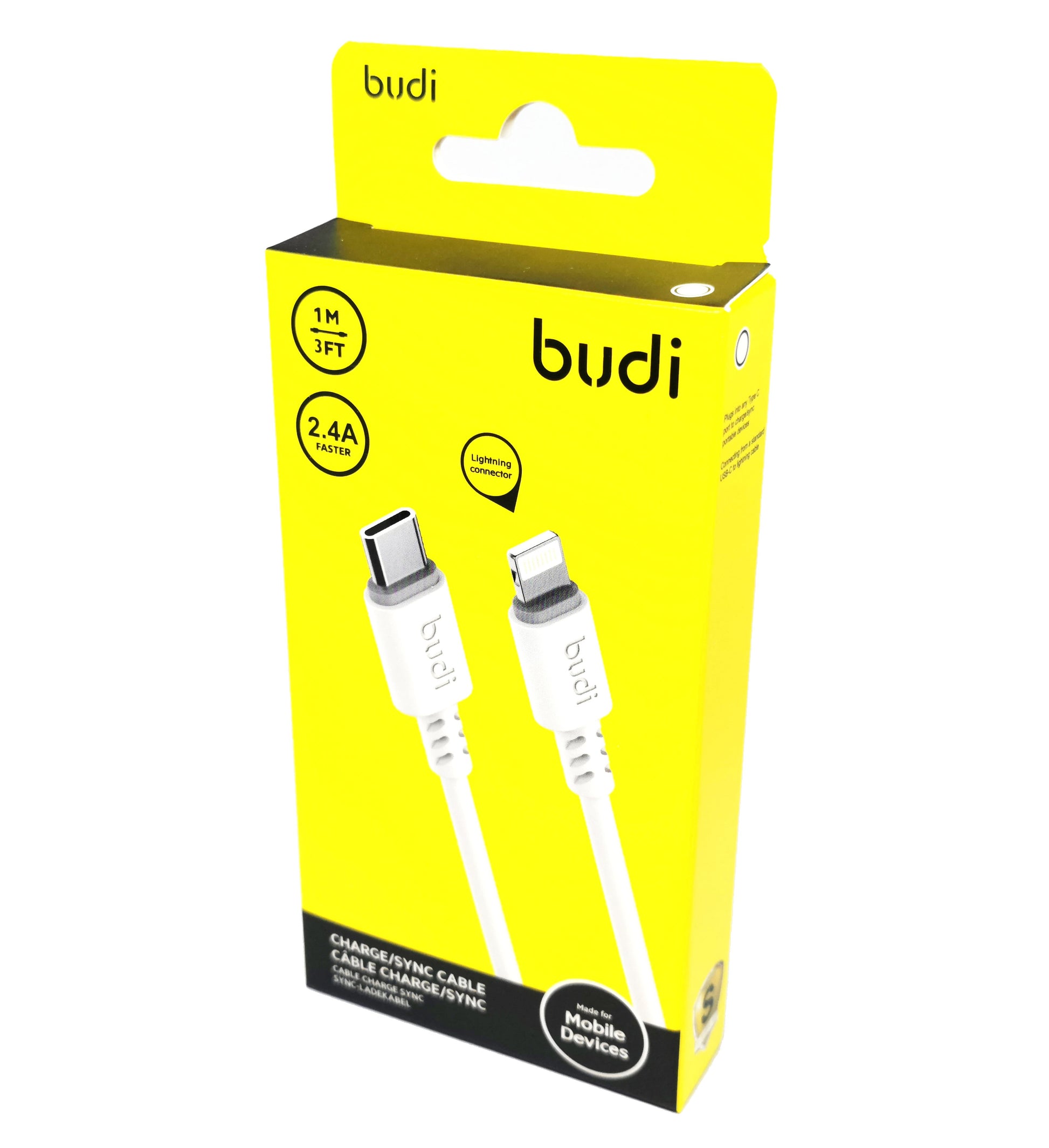 Type C To 8Pin Cable For iPhone In White Budi 1M Cable FoneFunShop   