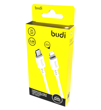 Type C To 8Pin Cable For iPhone In White Budi 1M Cable FoneFunShop   