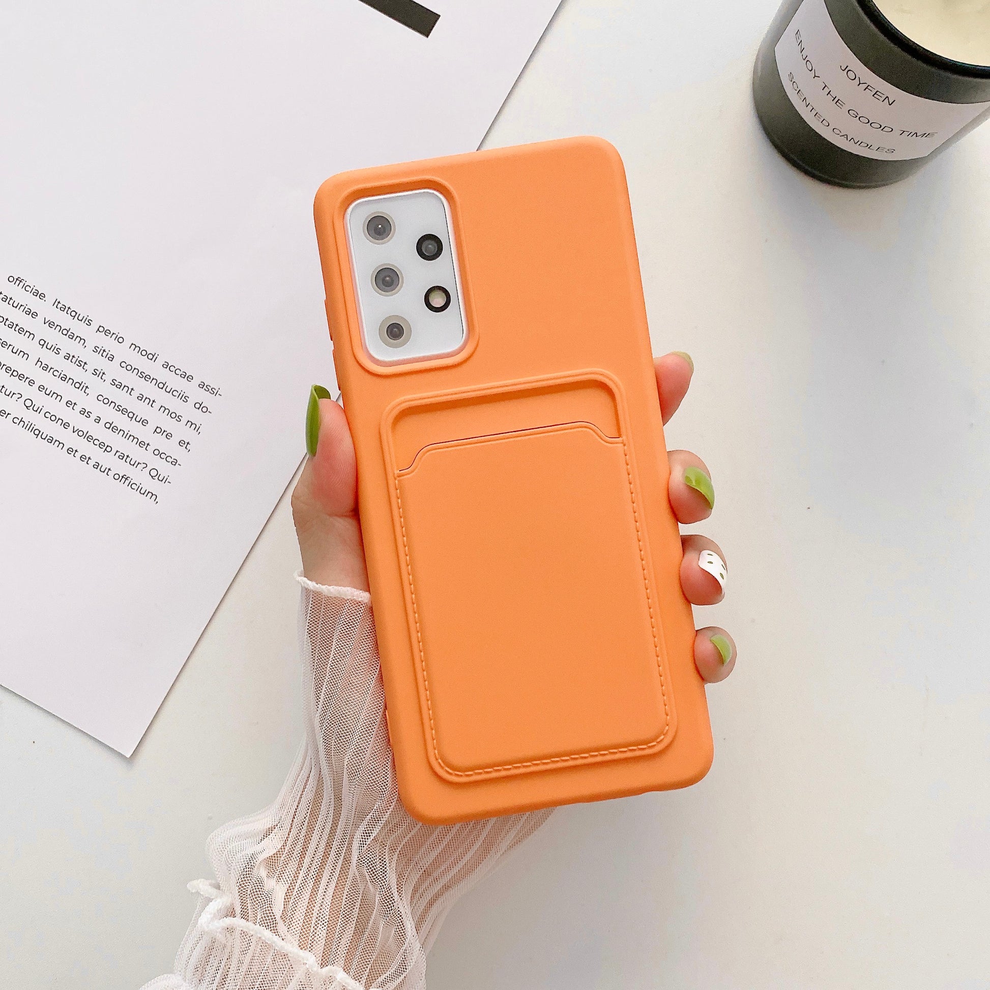 Case For Samsung A22 5G With Card Holder in Orange Case Cover FoneFunShop   