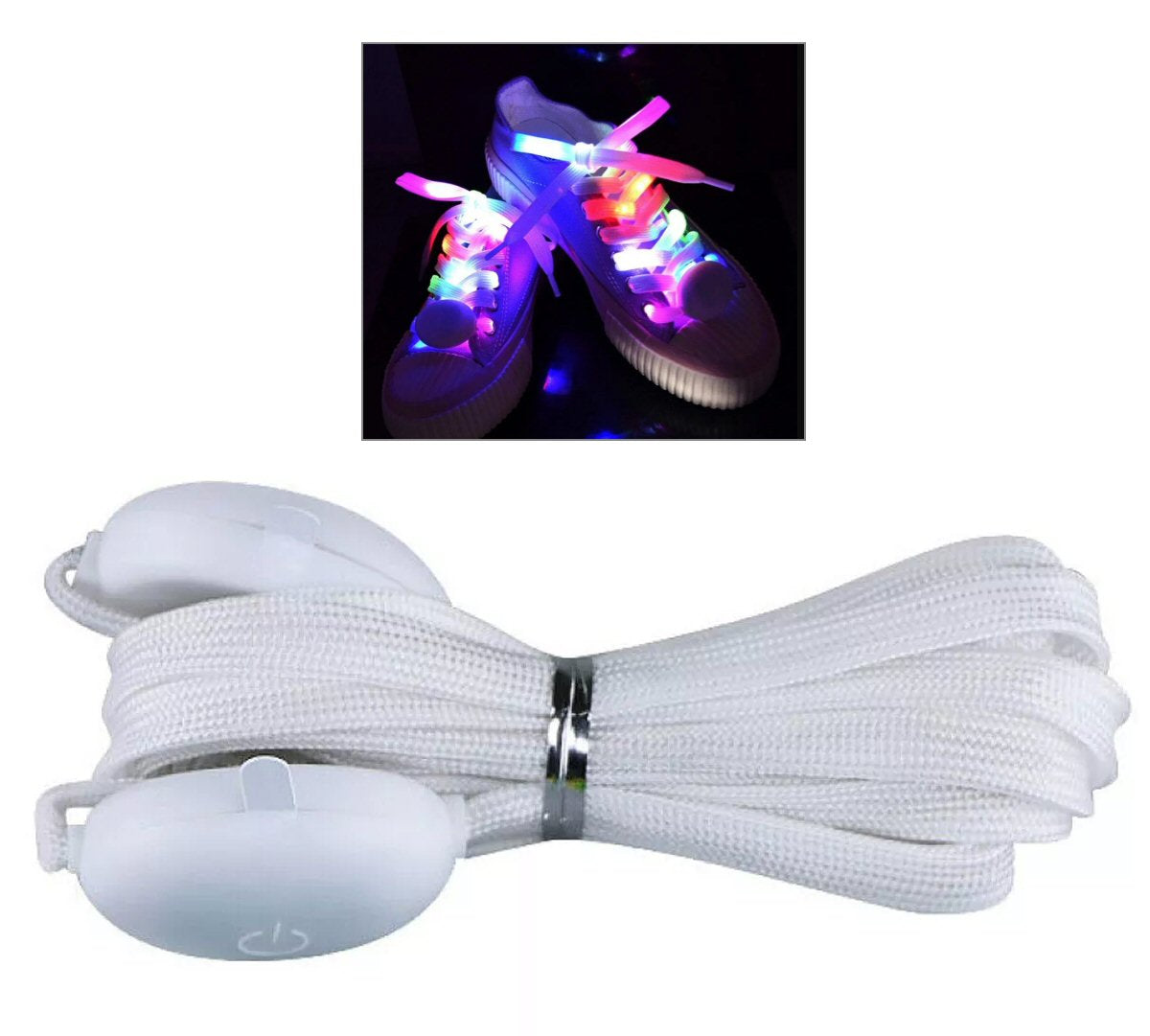 LED Shoe Laces Flash Light Up Rainbow Colours Glow Flashing Shoelaces Flash Light FoneFunShop   