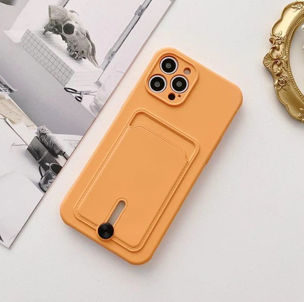 Case For iPhone 15 Pro Silicone Card Holder Protection in Orange Case Cover FoneFunShop   