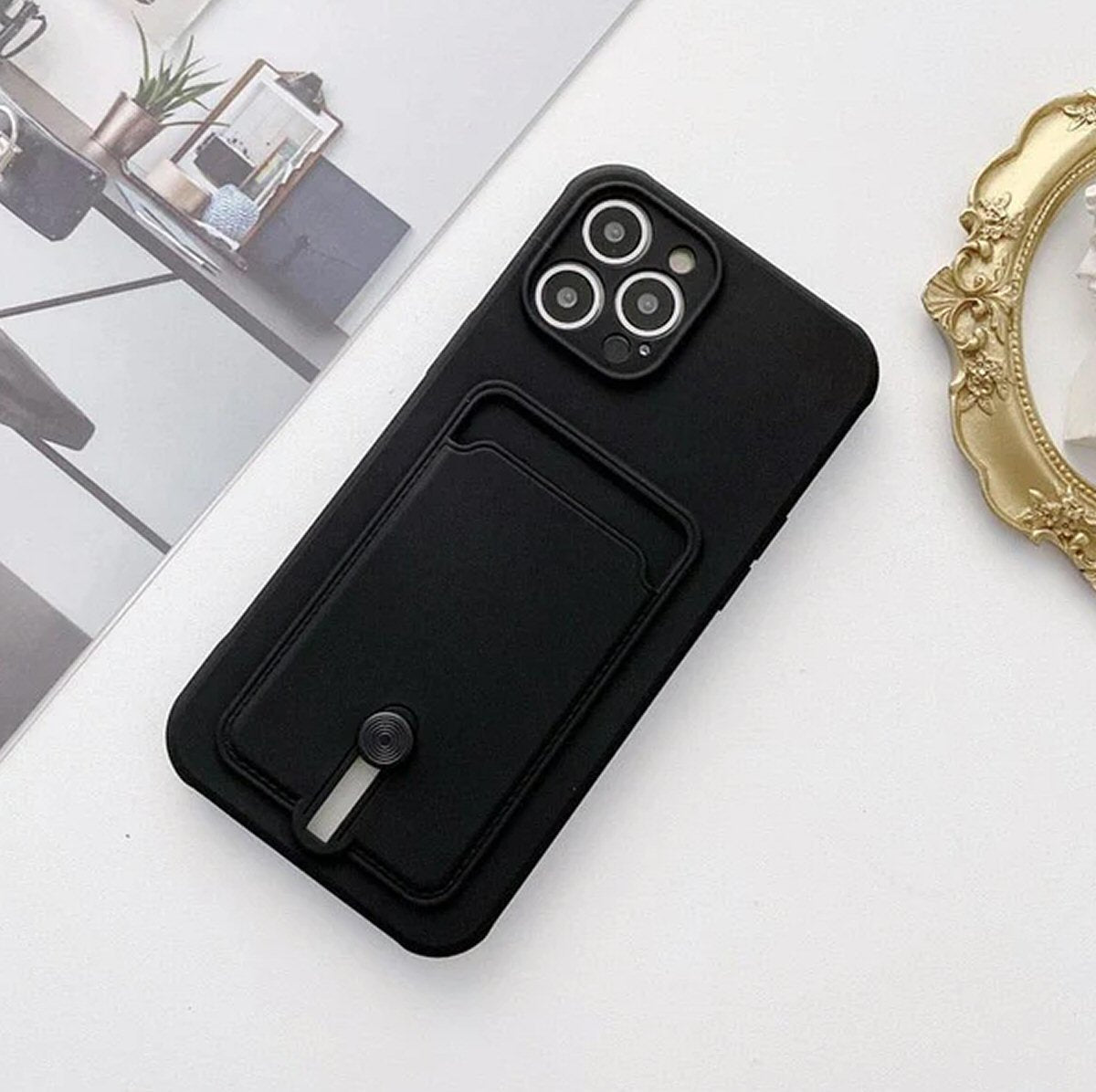 Case For iPhone 15 Pro Silicone Card Holder Protection in Black Case Cover FoneFunShop   