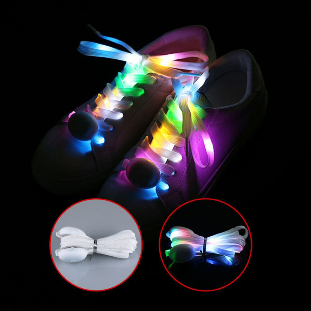 LED Shoe Laces Flash Light Up Colours Glow Flashing Shoelaces White Flash Light FoneFunShop   