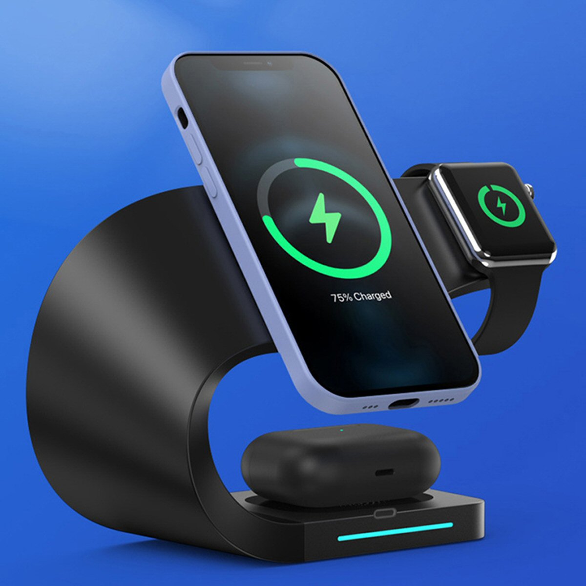 Wireless Charging For iPhone Watch and Pods Desktop Stand 3 in 1 Black  FoneFunShop   