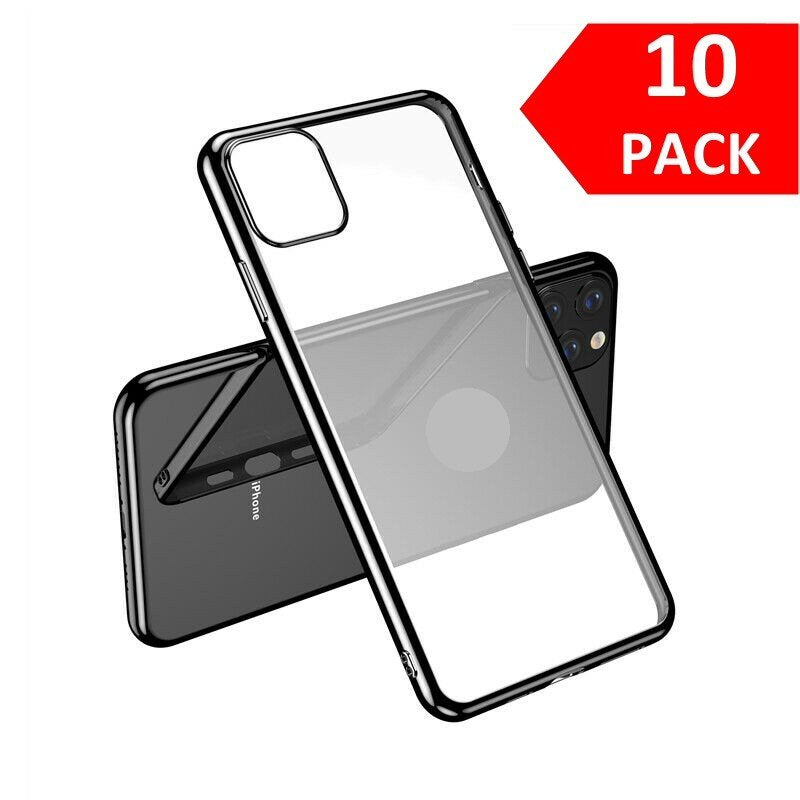 Case For iPhone 11 Pro Bulk Pack of 10 X Clear Silicone With Black Edge Case Cover FoneFunShop   