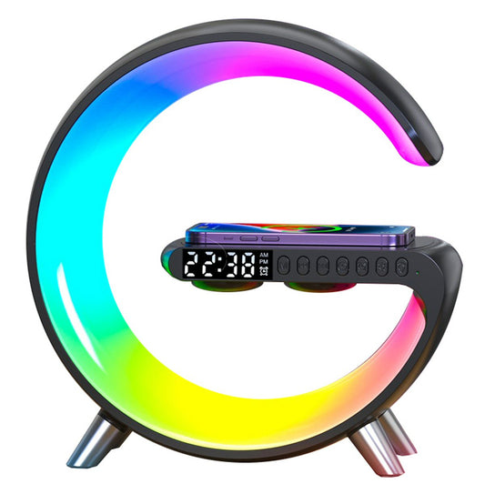 Wireless Charger Alarm Clock Speaker RGB Night Light Charging Station Black Charger FoneFunShop   