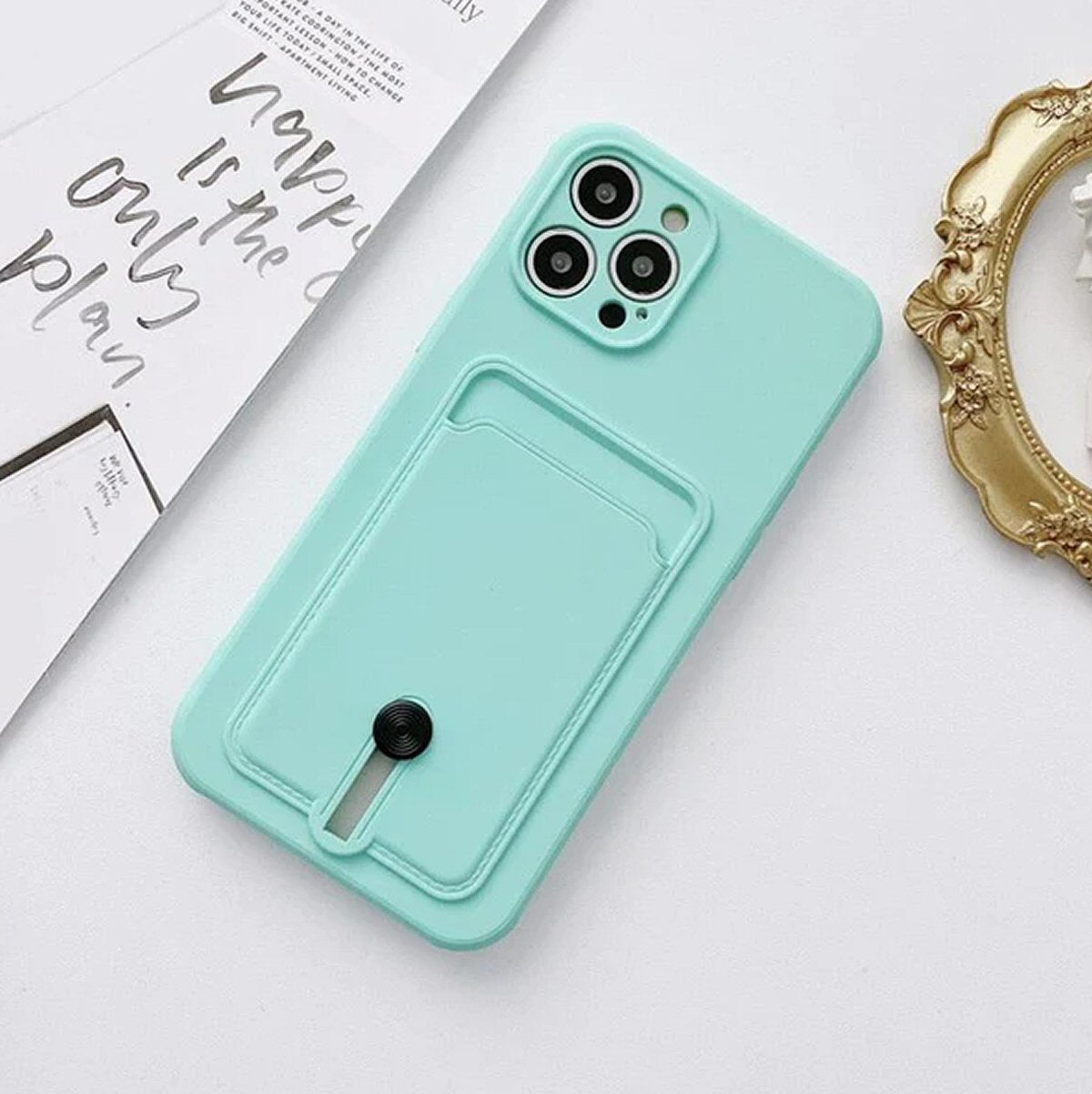 Case For iPhone 15 Pro Silicone Card Holder Protection in Green Case Cover FoneFunShop   