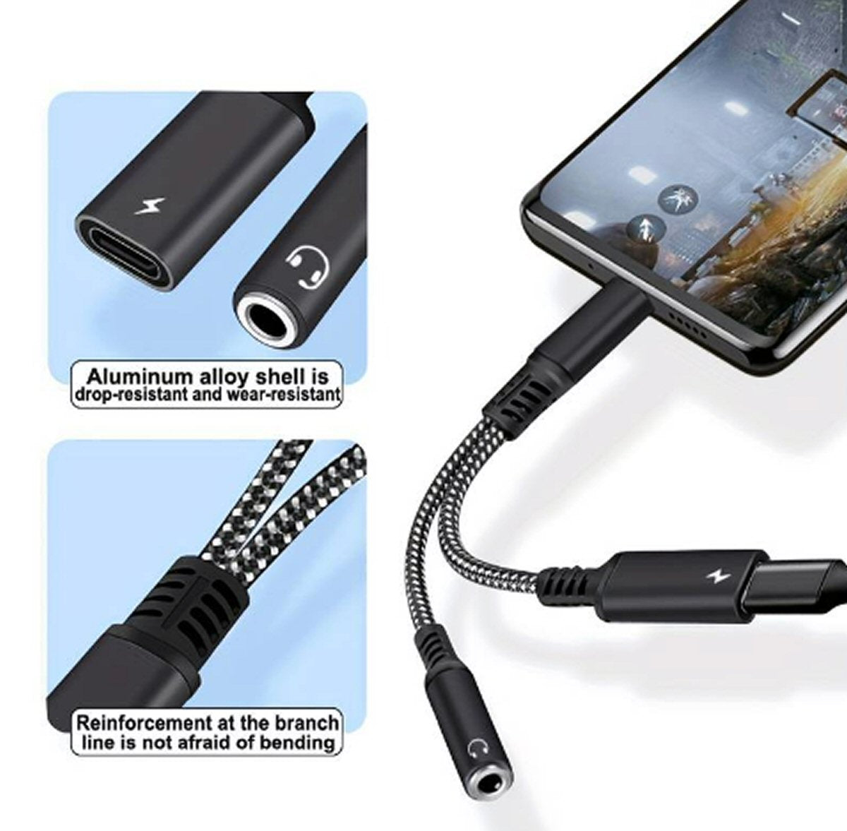 Type C to 3.5mm Headphone and Type C Charger Socket Adapter 10W Charger FoneFunShop   