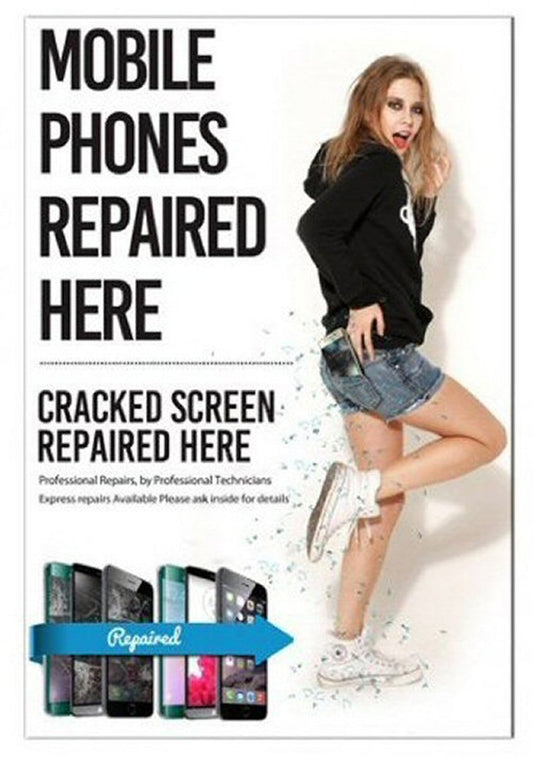 Phone Repair Poster A1 Mobile Phone Repaired Here Cracked Screen Repair Screen FoneFunShop   