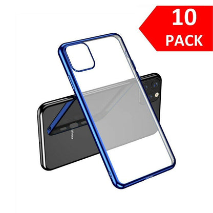 Case For iPhone 11 Pro Max Bulk Pack of 10 X Clear Silicone With Blue Edge Case Cover FoneFunShop   