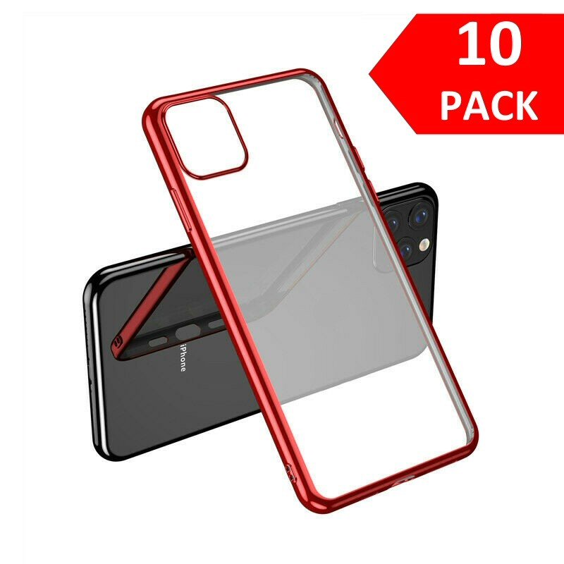 Case For iPhone 11 Pro Bulk Pack of 10 X Clear Silicone With Red Edge Case Cover FoneFunShop   