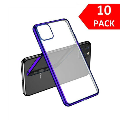 Case For iPhone 11 Pro Bulk Pack of 10 X Clear Silicone With Purple Edge Case Cover FoneFunShop   