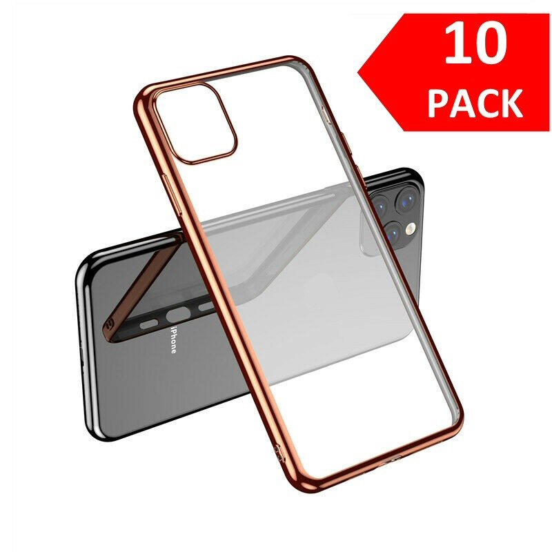 Case For iPhone 11 Pro Max Pack of 10 X Clear Silicone With Rose Gold Edge Case Cover FoneFunShop   