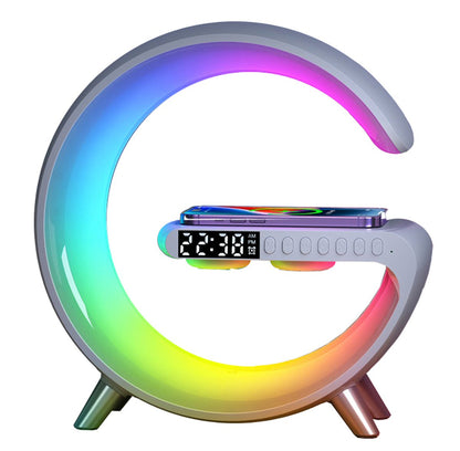 Wireless Charger Alarm Clock Speaker RGB Night Light Charging Station White Charger FoneFunShop   