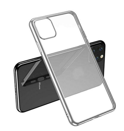 Case For iPhone 11 Clear Silicone With Silver Edge Case Cover FoneFunShop   