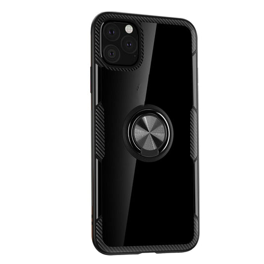 Case For iPhone 11 Pro Black Slim Clear Cover With Magnetic Ring Holder Stand Case Cover FoneFunShop   