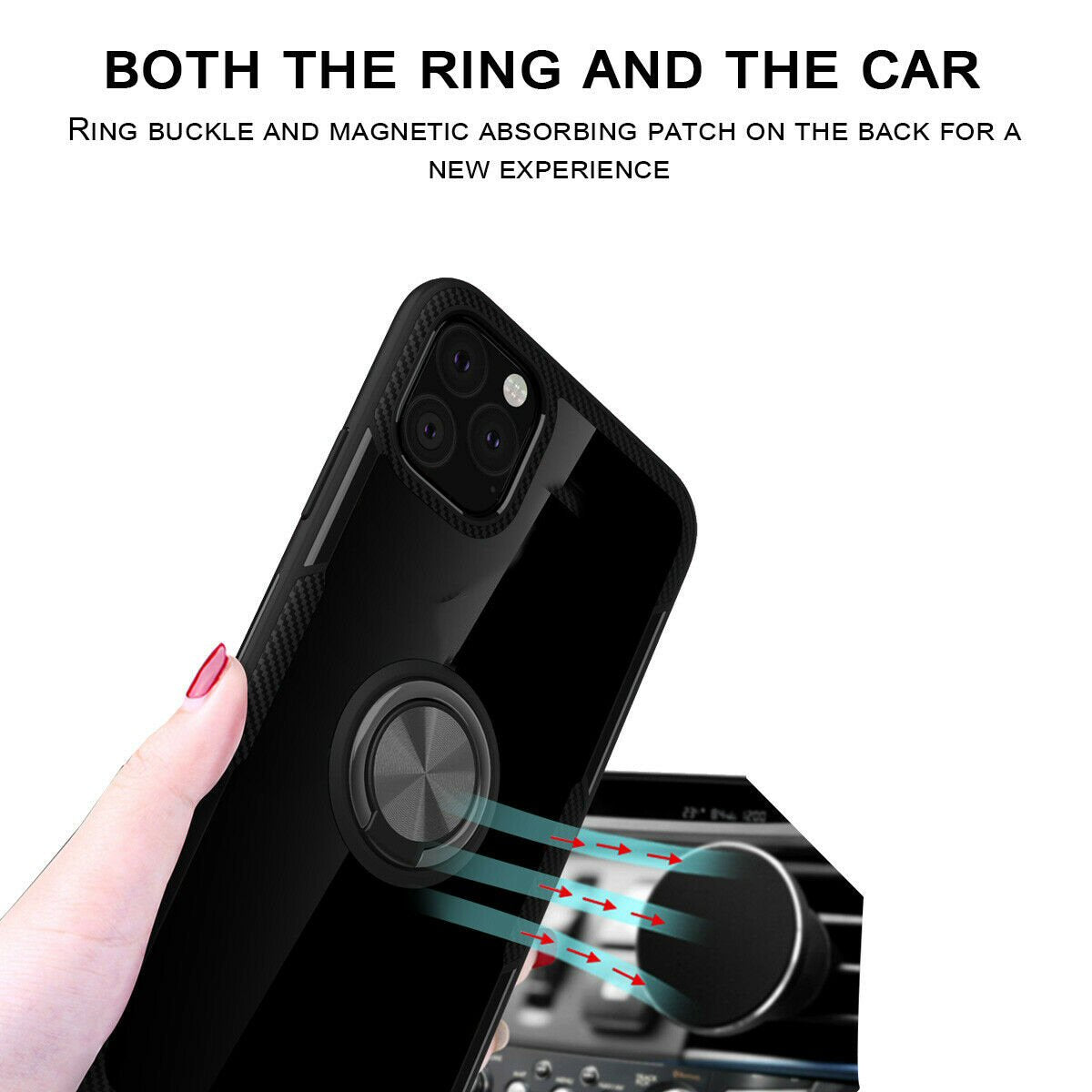 Case For iPhone 11 Pro Black Slim Clear Cover With Magnetic Ring Holder Stand Case Cover FoneFunShop   