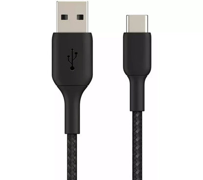 Type C Braided Cable Tough Fast Charge Data Sync Black 1M Cable FoneFunShop   