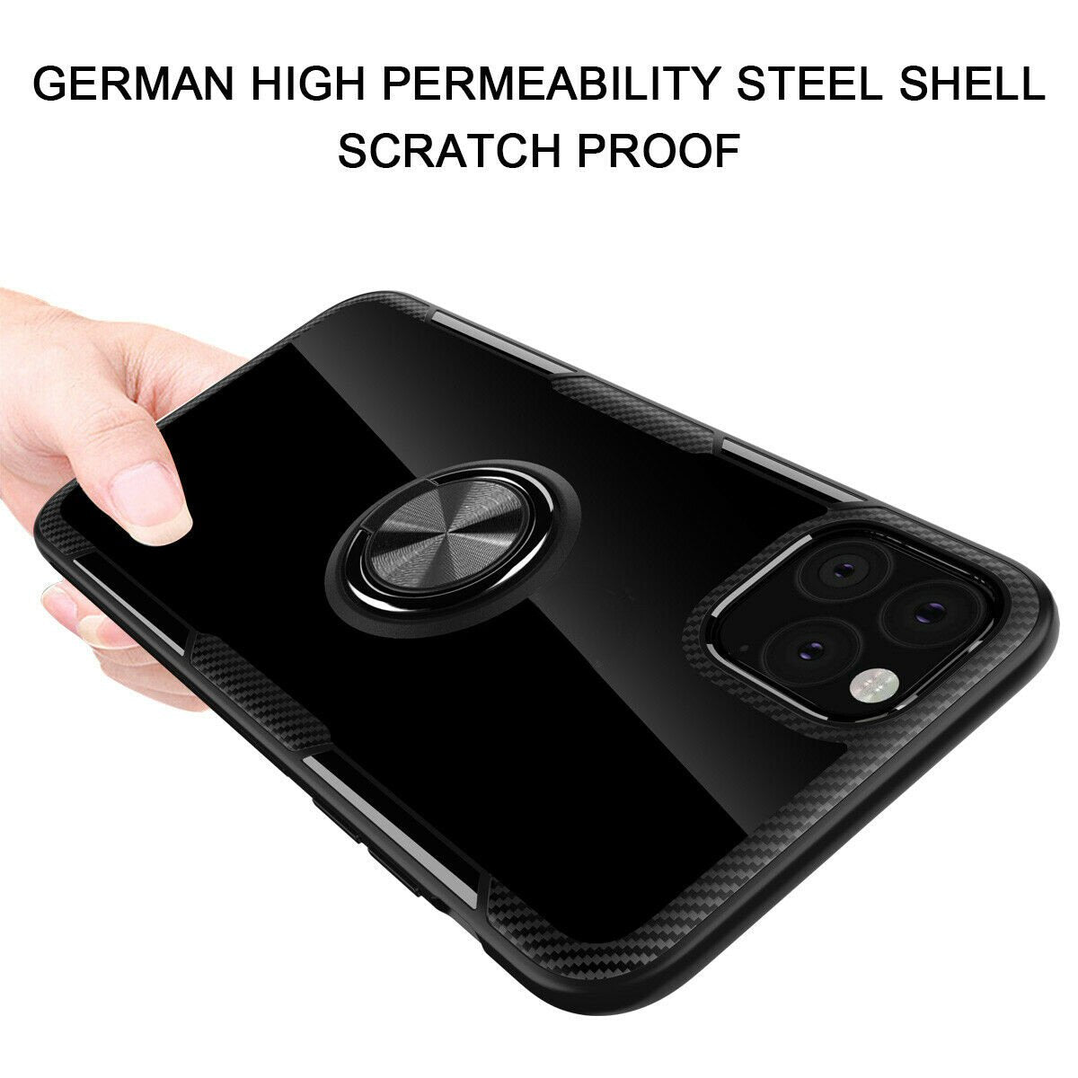 Case For iPhone 11 Pro Black Slim Clear Cover With Magnetic Ring Holder Stand Case Cover FoneFunShop   