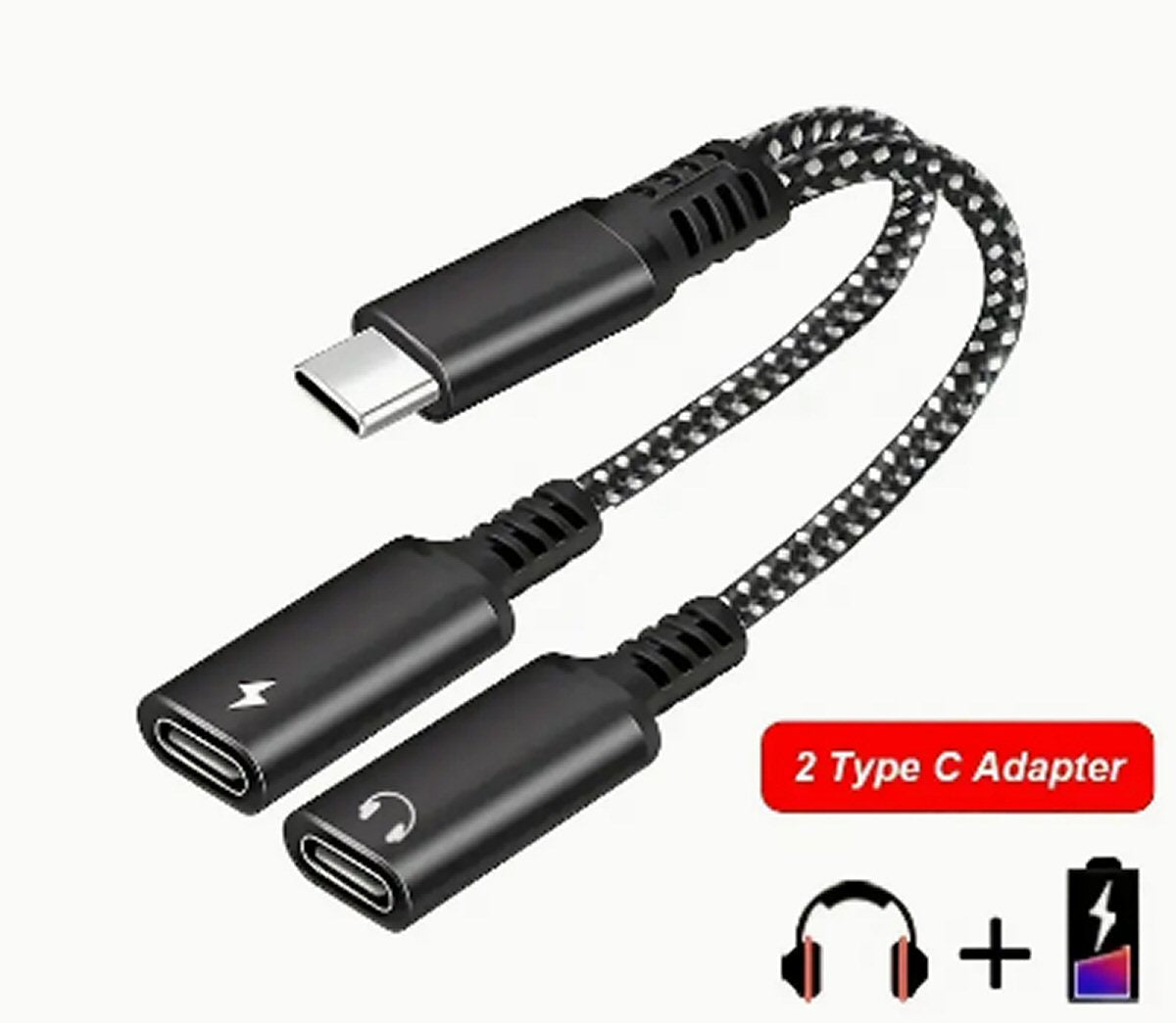 Type C to Type C Headphone and Type C Charger Socket Adapter 10W Charger FoneFunShop   