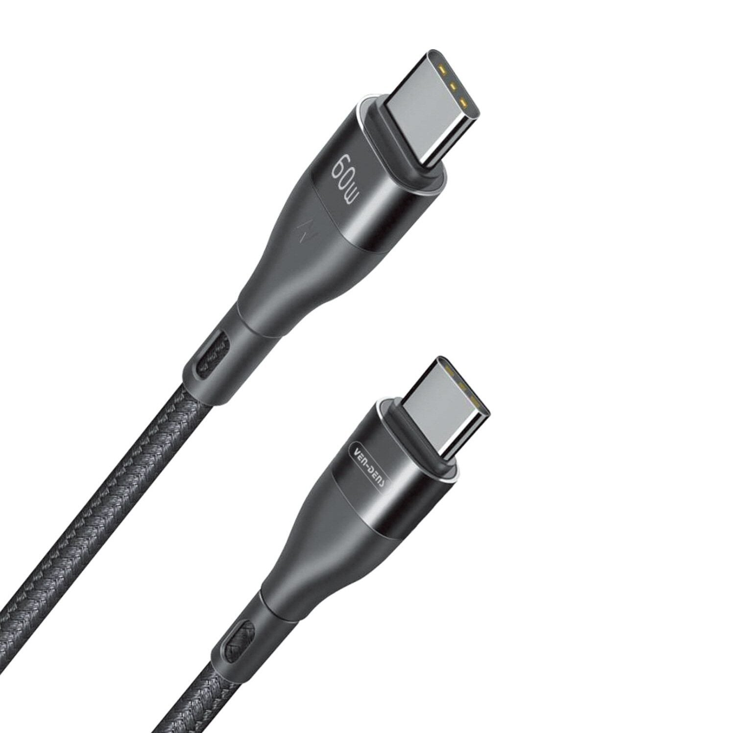 Type C to Type C Ven Dens 1.5m PD 60W USB Aluminium Shell Braided Cable Cable FoneFunShop   