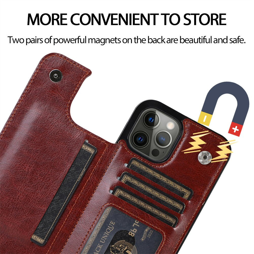 Case For iPhone 14 15 in Brown Flip Leather Multi Card Holder Case Cover FoneFunShop   