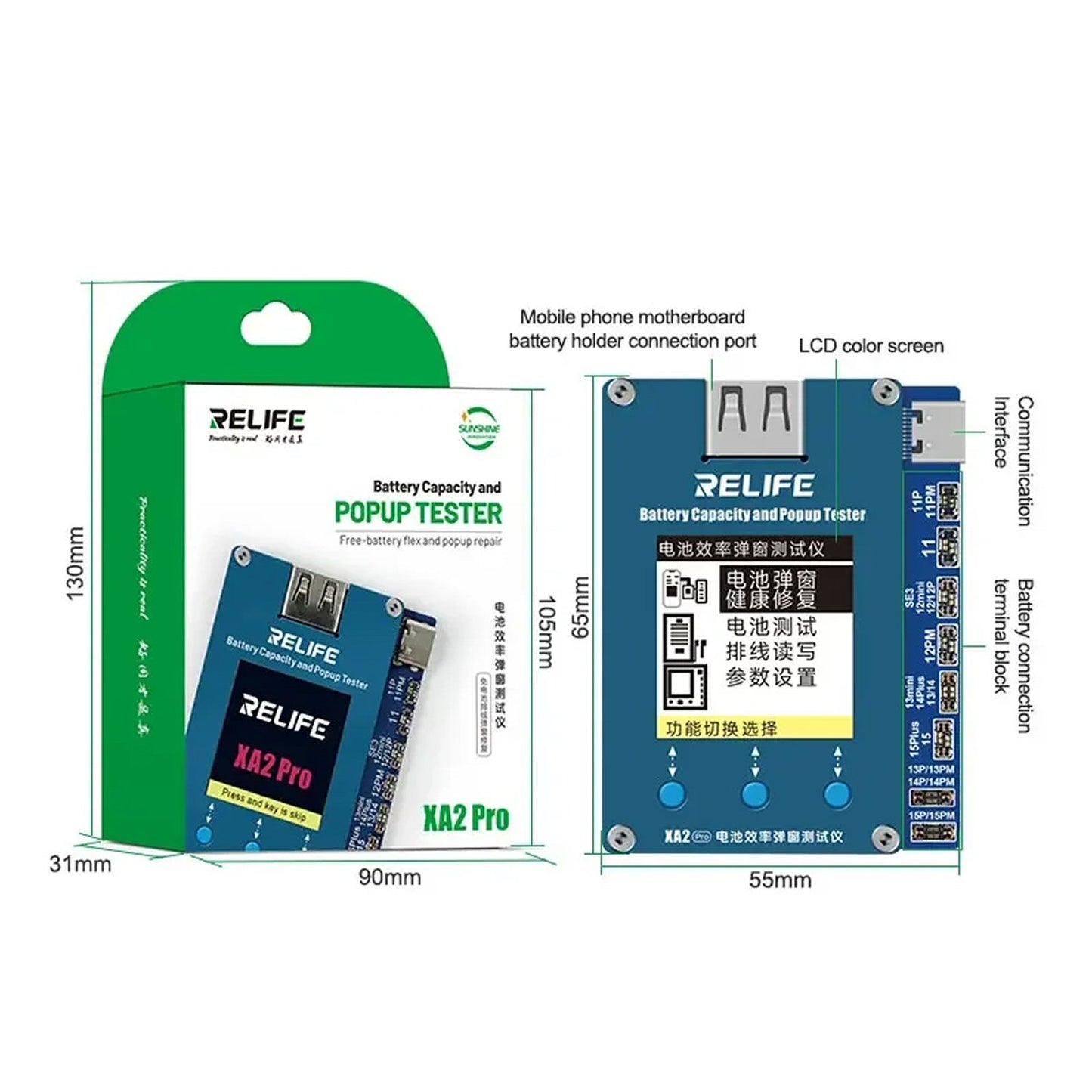 Relife XA2 Pro iP11-15PM Battery Capacity and Popup Tester Battery FoneFunShop   