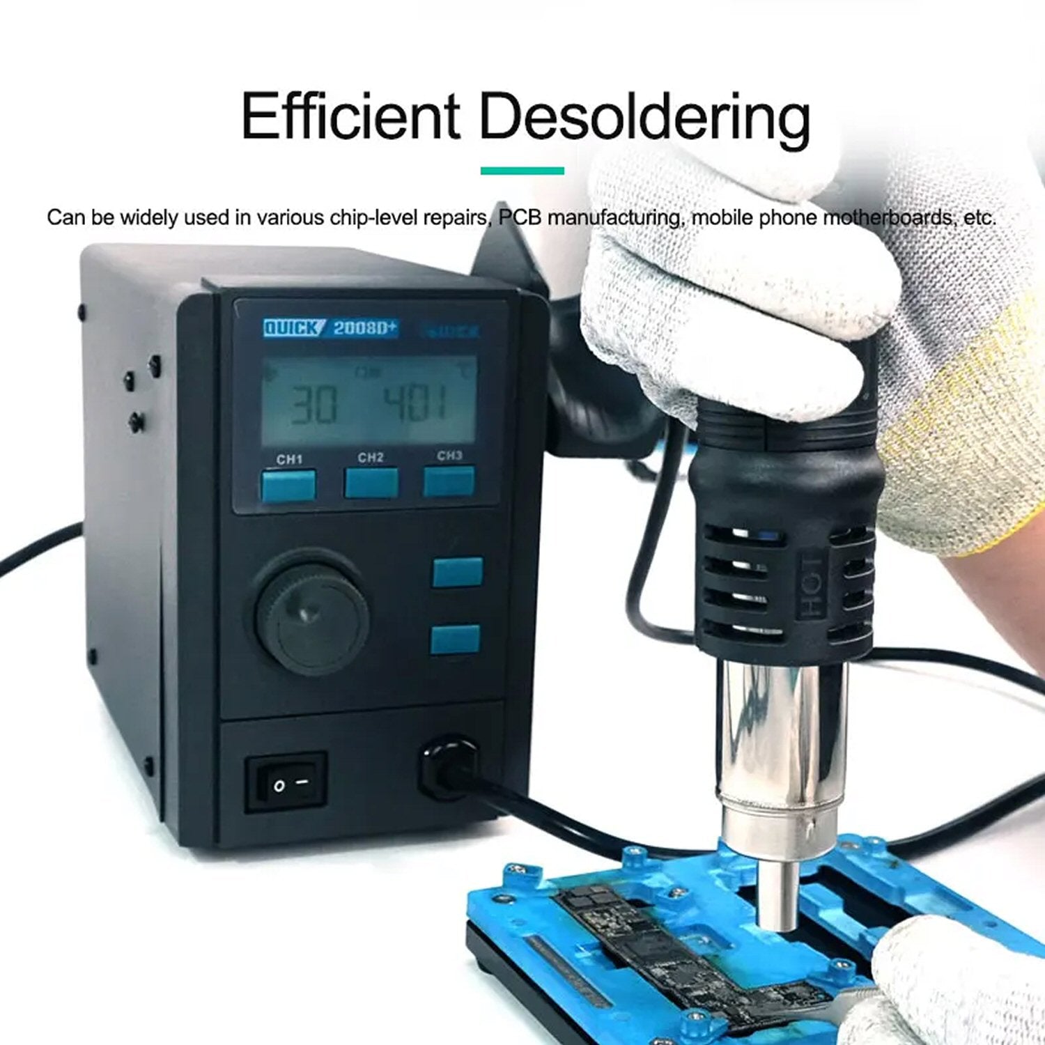 QUICK 2008D+ Desoldering Rework Station Hot Air Gun For Mobile Phone Repair 220V Solder FoneFunShop   