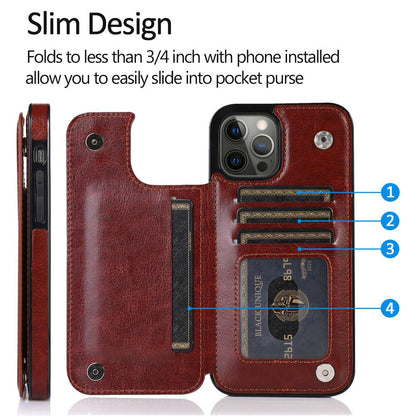 Case For iPhone 14 15 in Brown Flip Leather Multi Card Holder Case Cover FoneFunShop   