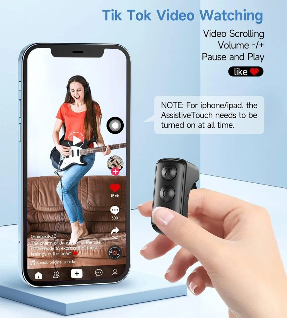 Tiktok Remote Control Ring Finger Scroller Remote E-book Bluetooth Scrolling Black  FoneFunShop   