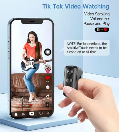 Tiktok Remote Control Ring Finger Scroller Remote E-book Bluetooth Scrolling Black  FoneFunShop   